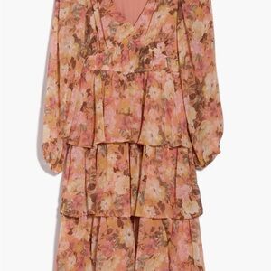 Lush Pink and Cream Floral Tiered Dress